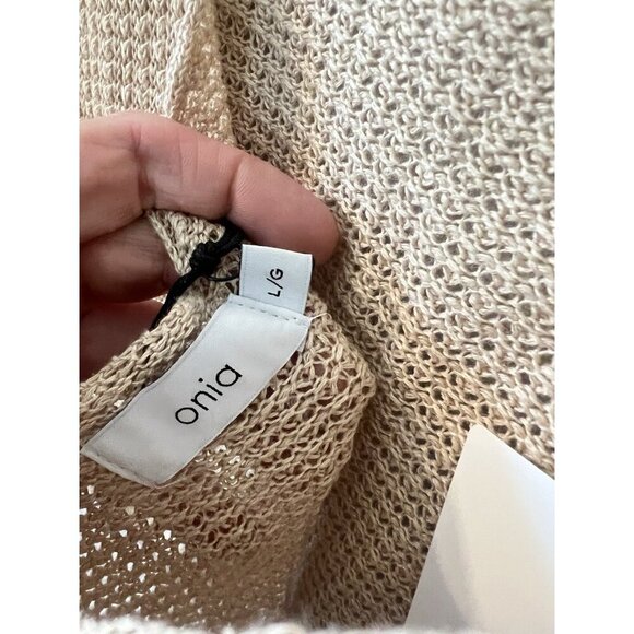 ONIA Dress Womens L Open Knit Linen Textured Swim Neutral Coverup Sweater NEW - Picture 10 of 15